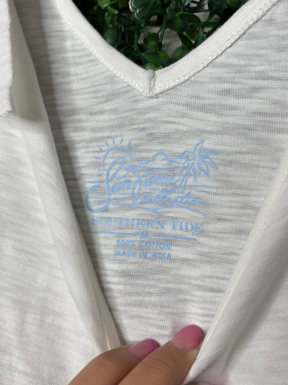 Southern Tide White V-Neck Tee with Light Blue Logo - Picture 2 of 4